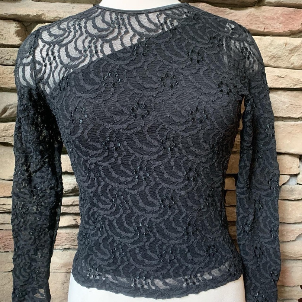 Elegant Vintage 90s Black Lace Women's Top with beaded detailing